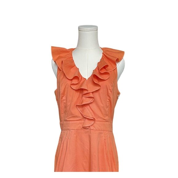 Lauren Ralph Lauren Cocktail Sleeveless Cotton Dress 8 Ruffle Sheath Mini V-Neck - Picture 2 of 10